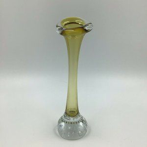 Vintage Scandinavian Dog Bone 8" Vase By Bo Borgstrom for Aseda Yellow Amber
